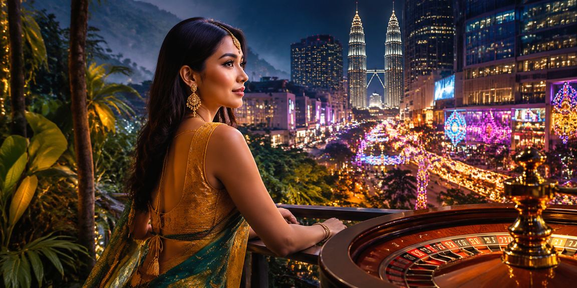 Meja roulette kasino gaya Malaysia di Kuala Lumpur dengan suasana neon mewah